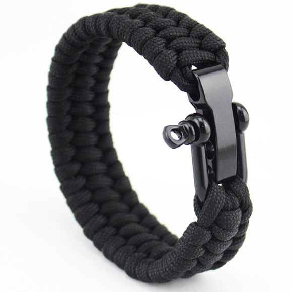 Stainless Steel Anchor Shackles Black Leather Bracelet
