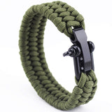 Stainless Steel Anchor Shackles Black Leather Bracelet