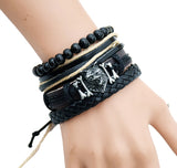1 Set 4pcs leather bracelet wolf head bracelet