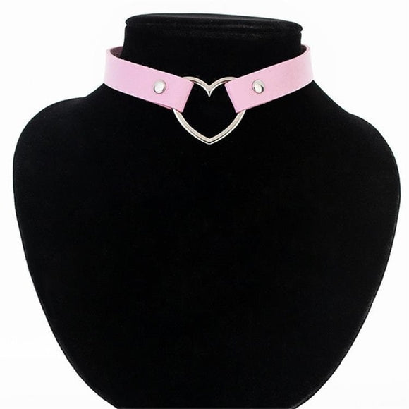 Meajoe Trendy Sexy Punk Gothic Leather Heart Studded Choker Necklace