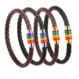 Black Brown Genuine Braided Leather Bracelet Stainless Steel