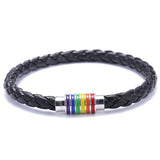 Black Brown Genuine Braided Leather Bracelet Stainless Steel