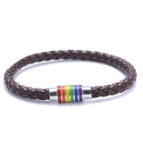 Black Brown Genuine Braided Leather Bracelet Stainless Steel