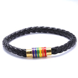 Black Brown Genuine Braided Leather Bracelet Stainless Steel