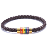 Black Brown Genuine Braided Leather Bracelet Stainless Steel