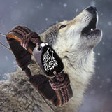 Roar Wolf Animal Backer Woven Rope Leather Bracelet - Yak Bone Carved
