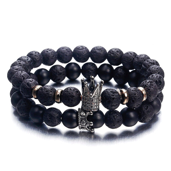 Lava Stone Pave Imperial Crown And Helmet Charm Bracelet