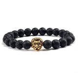 Black Lava Beaded Bracelets Gold-Sliver Lion