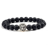 Black Lava Beaded Bracelets Gold-Sliver Lion