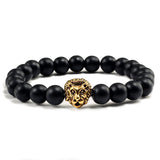 Black Lava Beaded Bracelets Gold-Sliver Lion