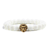 Black Lava Beaded Bracelets Gold-Sliver Lion