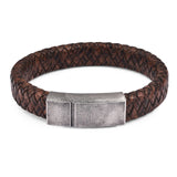 Braided Leather Bracelet Stainless Steel Magnetic Clasp