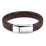Braided Leather Bracelet Stainless Steel Magnetic Clasp