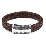 Braided Leather Bracelet Stainless Steel Magnetic Clasp