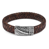 Braided Leather Bracelet Stainless Steel Magnetic Clasp