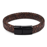 Braided Leather Bracelet Stainless Steel Magnetic Clasp