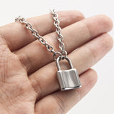 Silver Color PadLock Pendant Necklace