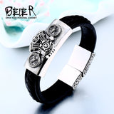 Leather Skull Biker Motorcycle Bracelet Bangle