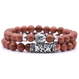 2pcs set  Black Lava Stone Prayer Beads Buddha