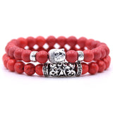 2pcs set  Black Lava Stone Prayer Beads Buddha