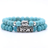 2pcs set  Black Lava Stone Prayer Beads Buddha