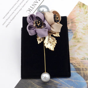 Ladies Cloth Art Pearl Fabric Flower Brooch