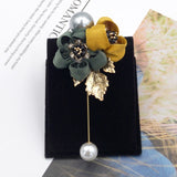 Ladies Cloth Art Pearl Fabric Flower Brooch
