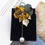 Ladies Cloth Art Pearl Fabric Flower Brooch