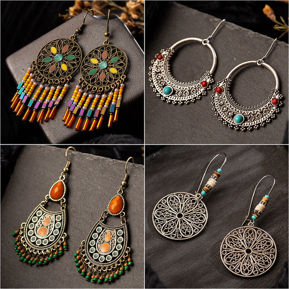 Multiple Vintage Ethnic Dangle Drop Earrings
