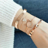 Punk Gold Chain Moon Leaf Crystal Geometry Open Bracelet