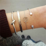 Punk Gold Chain Moon Leaf Crystal Geometry Open Bracelet