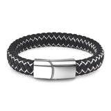 Braided Leather Bracelet Stainless Steel Magnetic Clasp