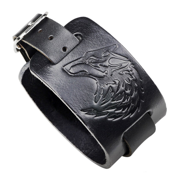 Wolf Pattern Printing Leather Bracelet