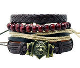 1 Set 4pcs leather bracelet wolf head bracelet