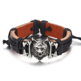 Punk Style Leather Bangles Bracelets Wolf Decoration