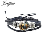 Wolf Animal Woven Leather Bracelet Glass Cabochon Charm