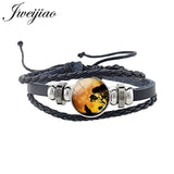 Wolf Animal Woven Leather Bracelet Glass Cabochon Charm