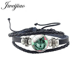 Wolf Animal Woven Leather Bracelet Glass Cabochon Charm
