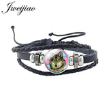 Wolf Animal Woven Leather Bracelet Glass Cabochon Charm