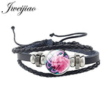 Wolf Animal Woven Leather Bracelet Glass Cabochon Charm