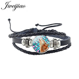 Wolf Animal Woven Leather Bracelet Glass Cabochon Charm