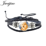 Wolf Animal Woven Leather Bracelet Glass Cabochon Charm