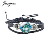 Wolf Animal Woven Leather Bracelet Glass Cabochon Charm