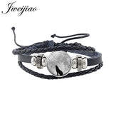 Wolf Animal Woven Leather Bracelet Glass Cabochon Charm