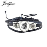 Wolf Animal Woven Leather Bracelet Glass Cabochon Charm