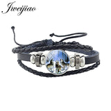 Wolf Animal Woven Leather Bracelet Glass Cabochon Charm