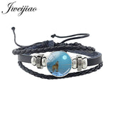 Wolf Animal Woven Leather Bracelet Glass Cabochon Charm