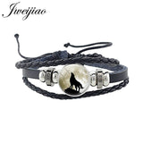 Wolf Animal Woven Leather Bracelet Glass Cabochon Charm