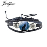 Wolf Animal Woven Leather Bracelet Glass Cabochon Charm