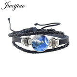 Wolf Animal Woven Leather Bracelet Glass Cabochon Charm